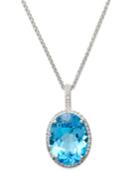 Sterling Silver Necklace, Blue Topaz (20 Ct. T.w.) And White Topaz (3/8 Ct. T.w.) Large Oval Pendant