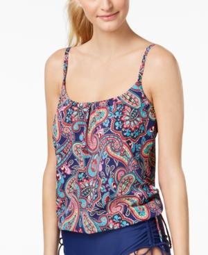24th & Ocean Paisley Fields Printed Underwire Side-tie Tankini Top Women's Swimsuit