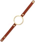 Lucky Brand Gold-tone Circle Brown Leather Snap Bracelet