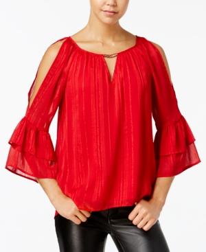 Bcx Juniors' Ruffle-cuff Keyhole Top