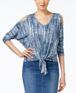 Karen Kane Printed Cold-shoulder Tie-hem Top