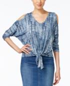 Karen Kane Printed Cold-shoulder Tie-hem Top