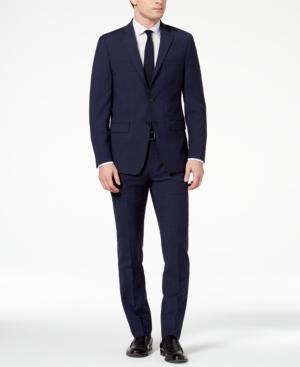Calvin Klein Men's Slim-fit Navy Plaid Suit
