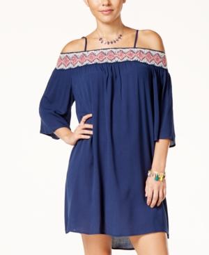 Trixxi Juniors' Crochet-trim Off-the-shoulder Shift Dress