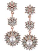 Say Yes To The Prom Rose Gold-tone Crystal & White Stone Flower Triple-drop Earrings
