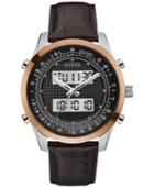 Guess Men's Analog-digital Brown Leather Strap Watch 45mm U0861g1