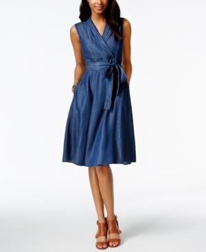 Tommy Hilfiger Faux-wrap Denim Shirtdress, Only At Macys.com