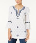 Charter Club Cotton Embellished Bell-sleeve Tunic, Created For Macy's