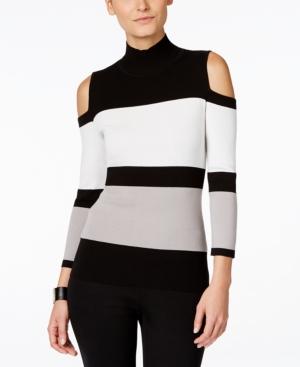Inc International Concepts Petite Colorblocked Cold-shoulder Mock-neck Top, Only At Macy's
