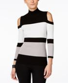 Inc International Concepts Petite Colorblocked Cold-shoulder Mock-neck Top, Only At Macy's