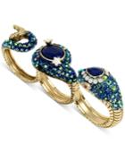 Betsey Johnson Gold-tone Blue Stone And Pave Snake Triple Finger Statement Ring