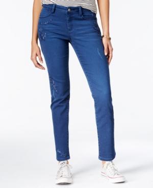 Rewash Juniors' Embroidered Skinny Jeans