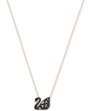 Swarovski Two-tone Jet Pave Iconic Swan Pendant Necklace