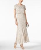 R & M Richards Petite Sequined Lace Popover Gown
