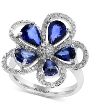 Effy Final Call Diffused Ceylon Sapphire (3-1/10 Ct. T.w.) And Diamond (3/8 Ct. T.w.) Flower Ring In 14k White Gold