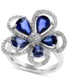 Effy Final Call Diffused Ceylon Sapphire (3-1/10 Ct. T.w.) And Diamond (3/8 Ct. T.w.) Flower Ring In 14k White Gold