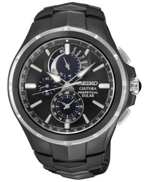 Seiko Men's Solar Chronograph Coutura Black Ion-plated Stainless Steel Bracelet Watch 44mm Ssc377