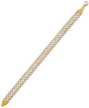 Two-tone Tracks Link Bracelet In 10k Gold & Rhodium-plate