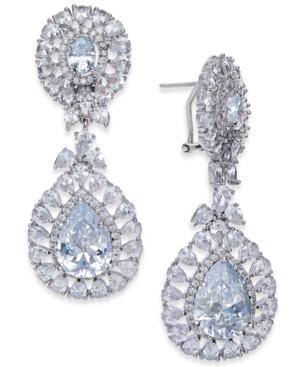 Joan Boyce Silver-tone Double Teardrop Crystal Drop Earrings