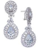 Joan Boyce Silver-tone Double Teardrop Crystal Drop Earrings