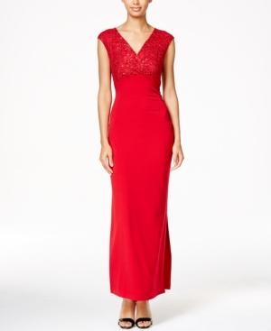 Connected Petite Sequined Lace-bodice Dress