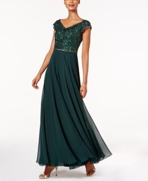 J Kara Beaded & Solid Gown