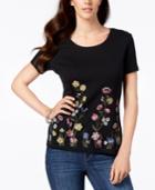 Karen Scott Embroidered Scoop-neck T-shirt, Created For Macy's