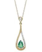 14k Gold Necklace, Emerald (5/8 Ct. T.w.) And Diamond Accent Pear-shaped Drop Pendant