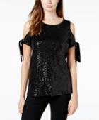 Kensie Sequined Cold-shoulder Top
