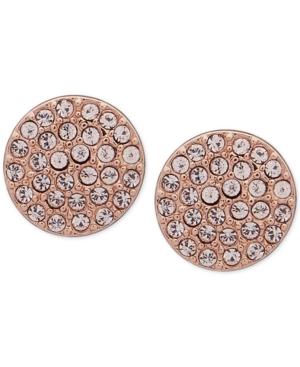 Dkny Rose Gold-tone Pave Disc Stud Earrings