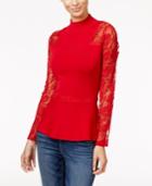 Inc International Concepts Lace-sleeve Peplum Sweater, Only At Macy's