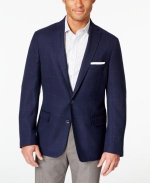 Dkny Blue Windowpane Extra Slim-fit Blazer