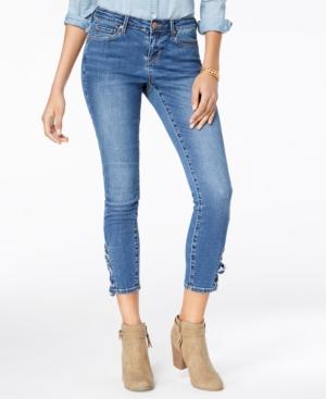 Blue Desire Juniors' Lace-up-hem Skinny Jeans