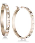 Dkny Gold-tone Imitation Pearl Hoop Earrings, Created For Macy's
