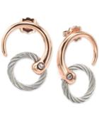 Charriol White Topaz Two-tone Circle Cable Drop Earrings In Pvd Stainless Steel And Rose Gold-tone