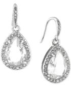 Carolee Silver-tone Pave Framed Teardrop Crystal Drop Earrings