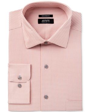 Alfani Black Men's Fitted Performance Orange Fine Gingham Dress Shirt, Only At Macy's
