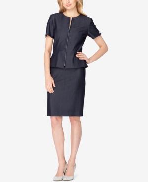 Tahari Asl Denim Peplum Skirt Suit