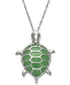 Dyed Jadeite Turtle Pendant Necklace In Sterling Silver