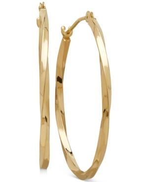 Thin Twist Oval Hoop Earrings In 10k Gold, 1 Inch