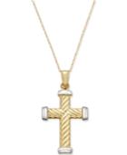 Two-tone Textured Cross Pendant Necklace In 10k Gold