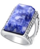 Guess Silver-tone Pave And Blue Stone Ring