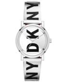 Dkny Women's Soho Black & Silver Leather-tone Strap Watch 34mm, Created For Macy's