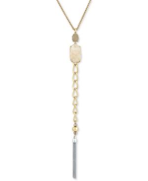 Lucky Brand Two-tone Rock Crystal & Chain Tassel Lariat Necklace