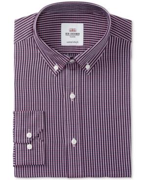 Ben Sherman Men's Slim-fit Navy & Red Dobby Check Dress Shirt