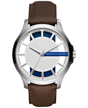 Ax Armani Exchange Men's Hampton Dark Brown Leather Strap Watch 46mm Ax2187