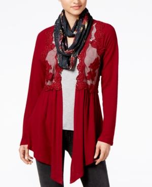 Belle Du Jour Juniors' Cardigan & T-shirt Set With Infinity Scarf