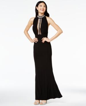 Trixxi Juniors' Cutout-bodice Halter Gown