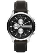 Ax Armani Exchange Men's Chronograph Black Leather Strap Watch 46mm Ax2153