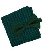 Tommy Hilfiger Men's Solid Pre-tied Silk Bow Tie & Gingham Silk Pocket Square Set